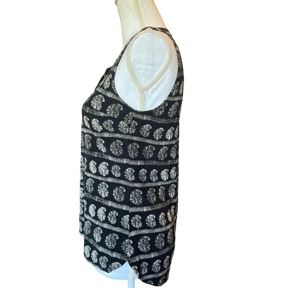 Madewell XS Sleeveless Black Ivory Stripe Print Top With Snap Front Blouse Shirt - Picture 6 of 12